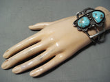 Huge Vintage Native American Navajo Morenci Turquoise Sterling Silver Bracelet Old-Nativo Arts