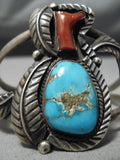 Huge Vintage Native American Navajo Old Morenci Turquoise Coral Sterling Silver Bracelet-Nativo Arts