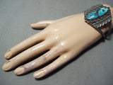 Huge Vintage Native American Navajo Persin Turquoise Sterling Silver Bracelet Old-Nativo Arts