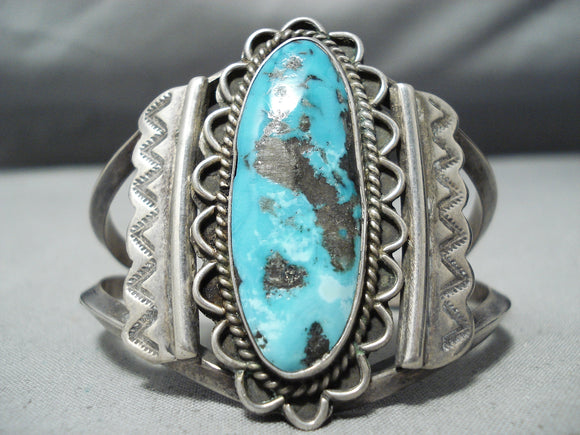 Huge Vintage Native American Navajo Persin Turquoise Sterling Silver Bracelet Old-Nativo Arts