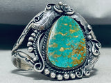 Huge Vintage Native American Navajo Royston Turquoise Sterling Silver Leaf Bracelet-Nativo Arts