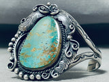 Huge Vintage Native American Navajo Royston Turquoise Sterling Silver Leaf Bracelet-Nativo Arts