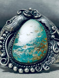 Huge Vintage Native American Navajo Royston Turquoise Sterling Silver Leaf Bracelet-Nativo Arts