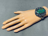 Huge Vintage Native American Navajo Royston Turquoise Sterling Silver Leaf Bracelet-Nativo Arts