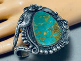 Huge Vintage Native American Navajo Royston Turquoise Sterling Silver Leaf Bracelet-Nativo Arts