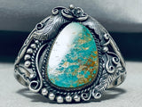 Huge Vintage Native American Navajo Royston Turquoise Sterling Silver Leaf Bracelet-Nativo Arts