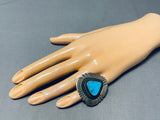 Huge Vintage Native American Navajo Shadow Sterling Silver Turquoise Ring Old-Nativo Arts