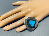 Huge Vintage Native American Navajo Shadow Sterling Silver Turquoise Ring Old-Nativo Arts