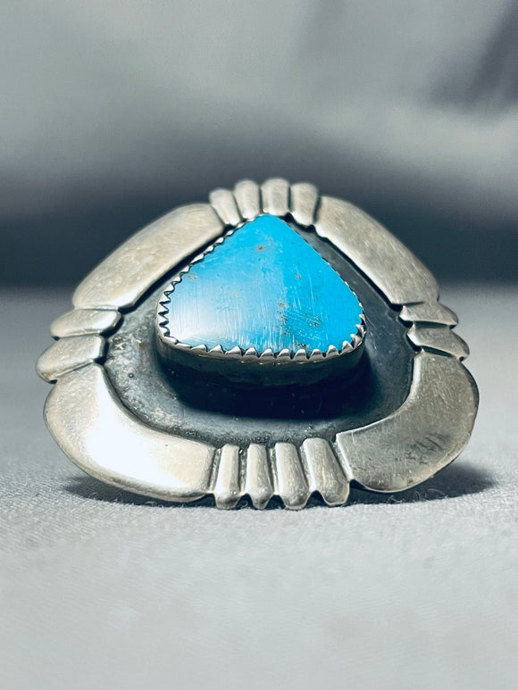 Huge Vintage Native American Navajo Shadow Sterling Silver Turquoise Ring Old-Nativo Arts