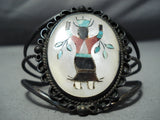 Huge Vintage Native American Zuni Inlay Ceremonial Dancer Sterling Silver Bracelet-Nativo Arts