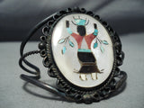 Huge Vintage Native American Zuni Inlay Ceremonial Dancer Sterling Silver Bracelet-Nativo Arts