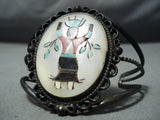 Huge Vintage Native American Zuni Inlay Ceremonial Dancer Sterling Silver Bracelet-Nativo Arts