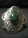 Huge!! Vintage Navajo #8 Turquoise Sterling Silver Ring Native American Jewelry Old-Nativo Arts