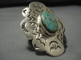 Huge!! Vintage Navajo #8 Turquoise Sterling Silver Ring Native American Jewelry Old-Nativo Arts