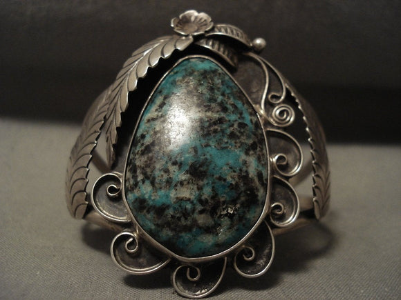 Huge Vintage Navajo Chrysocholla Native American Jewelry Silver Bracelet Old-Nativo Arts