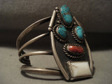 Huge Vintage Navajo Persin Turquoise Native American Jewelry Silver Coral Bracelet-Nativo Arts