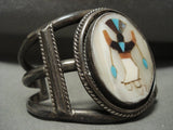 Huge Vintage Navajo/ Zuni Turquoise Kachina Native American Jewelry Silver Bracelet Old-Nativo Arts