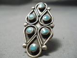 Huge! Vintage Zuni Native American Navajo Turquoise Circle Sterling Silver Ring Old-Nativo Arts
