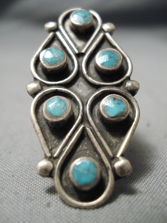Huge! Vintage Zuni Native American Navajo Turquoise Circle Sterling Silver Ring Old-Nativo Arts