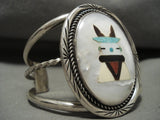 Huge Vintage Zuni/ Navajo Turquoise Kachina Coral Native American Jewelry Silver Bracelet Old-Nativo Arts