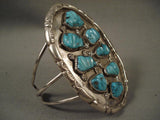 Huge Vintage Zuni leaf Turquoise Native American Jewelry Silver Bracelet-Nativo Arts