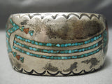 Huge Waving Vintage Native American Navajo Turquoise Sterling Silver Yei Bracelet Old-Nativo Arts