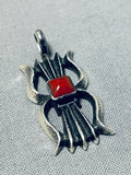 Important Aaron Anderson Signed Native American Navajo Coral Sterling Silver Pendant-Nativo Arts