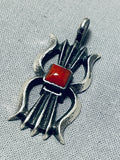 Important Aaron Anderson Signed Native American Navajo Coral Sterling Silver Pendant-Nativo Arts