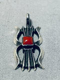 Important Aaron Anderson Signed Native American Navajo Coral Sterling Silver Pendant-Nativo Arts