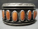 Important Alice Sam Vintage Native American Navajo Domed Coral Sterling Silver Bracelet Old-Nativo Arts