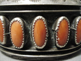 Important Alice Sam Vintage Native American Navajo Domed Coral Sterling Silver Bracelet Old-Nativo Arts