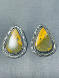 Important Ben Begaye (d) Vintage Native American Navajo Honeybee Jasper Sterling Silver Earrings-Nativo Arts