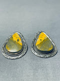 Important Ben Begaye (d) Vintage Native American Navajo Honeybee Jasper Sterling Silver Earrings-Nativo Arts