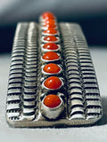 Important Best Native American Navajo 2 Finger Coral Sterling Silver Ring-Nativo Arts