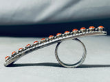 Important Best Native American Navajo 2 Finger Coral Sterling Silver Ring-Nativo Arts