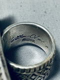 Important Best Native American Navajo 2 Finger Coral Sterling Silver Ring-Nativo Arts