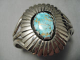Important Blue Thunder Turquoise Vintage Native American Navajo Sterling Silver Bracelet Old-Nativo Arts