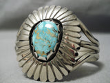 Important Blue Thunder Turquoise Vintage Native American Navajo Sterling Silver Bracelet Old-Nativo Arts