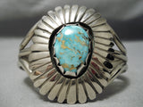 Important Blue Thunder Turquoise Vintage Native American Navajo Sterling Silver Bracelet Old-Nativo Arts