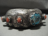 Important Carl And Irene Clark Turquoise Coral Native American Jewelry Silver Vintage Navajo Bracelet-Nativo Arts
