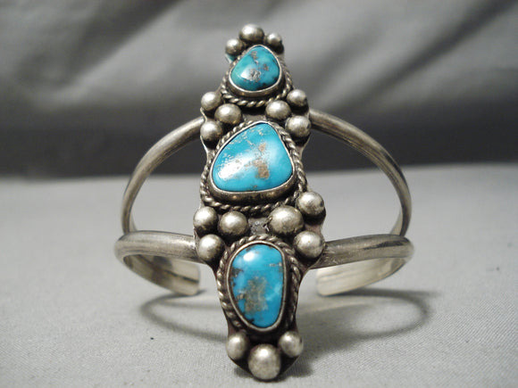 Important Deposit Vintage Native American Navajo Blue Gem Turquoise Sterling Silver Bracelet-Nativo Arts