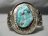 Important Early Vintage Native American Navajo Persin Turquoise Sterling Silver Swirl Bracelet-Nativo Arts