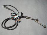 Important Famous Vintage Native American Zuni Turquoise Coral Sterling Silver Bolo Tie Old-Nativo Arts