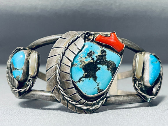 Important Godber Turquoise Vintage Native American Navajo Coral Sterling Silver Bracelet-Nativo Arts