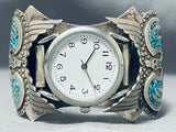 Important Guild Vintage Native American Navajo Turquoise Sterling Silver Watch Bracelet Old-Nativo Arts