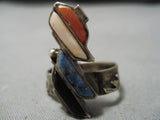 Important Inlay Genius Vintage Native American Navajo Turquoise Inlay Sterling Silver Ring Old-Nativo Arts