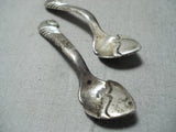 Important Kenneth Begay Vintage Native American Navajo Sterling Silver Salt Pepper Spoons-Nativo Arts