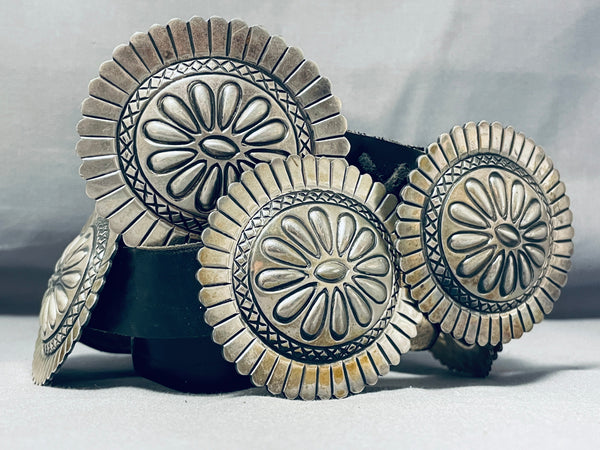 Navajo - Pair of Sterling Silver Conchos with Stamped Design c. 1940s