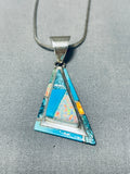 Important Larry Castillo Vintage Native American Navajo Turquoise Opal Sterling Silver Necklace-Nativo Arts