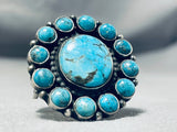 Important Linda Marble Vintage Native American Navajo Satellit Eturquoise Sterling Silver Ring-Nativo Arts